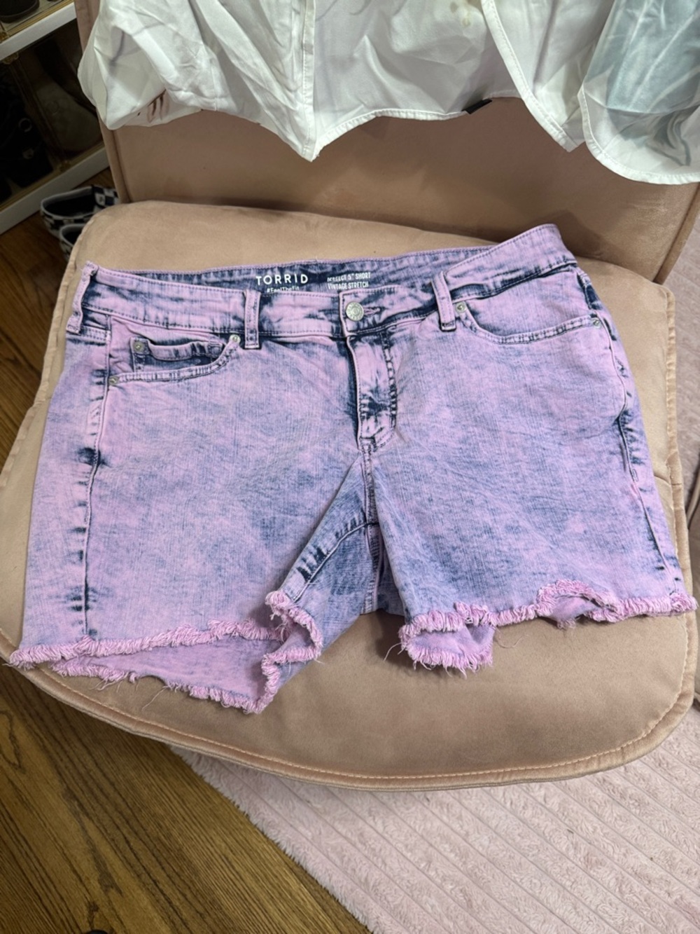 torrid Lilac Acid-Wash Frayed Denim Shorts